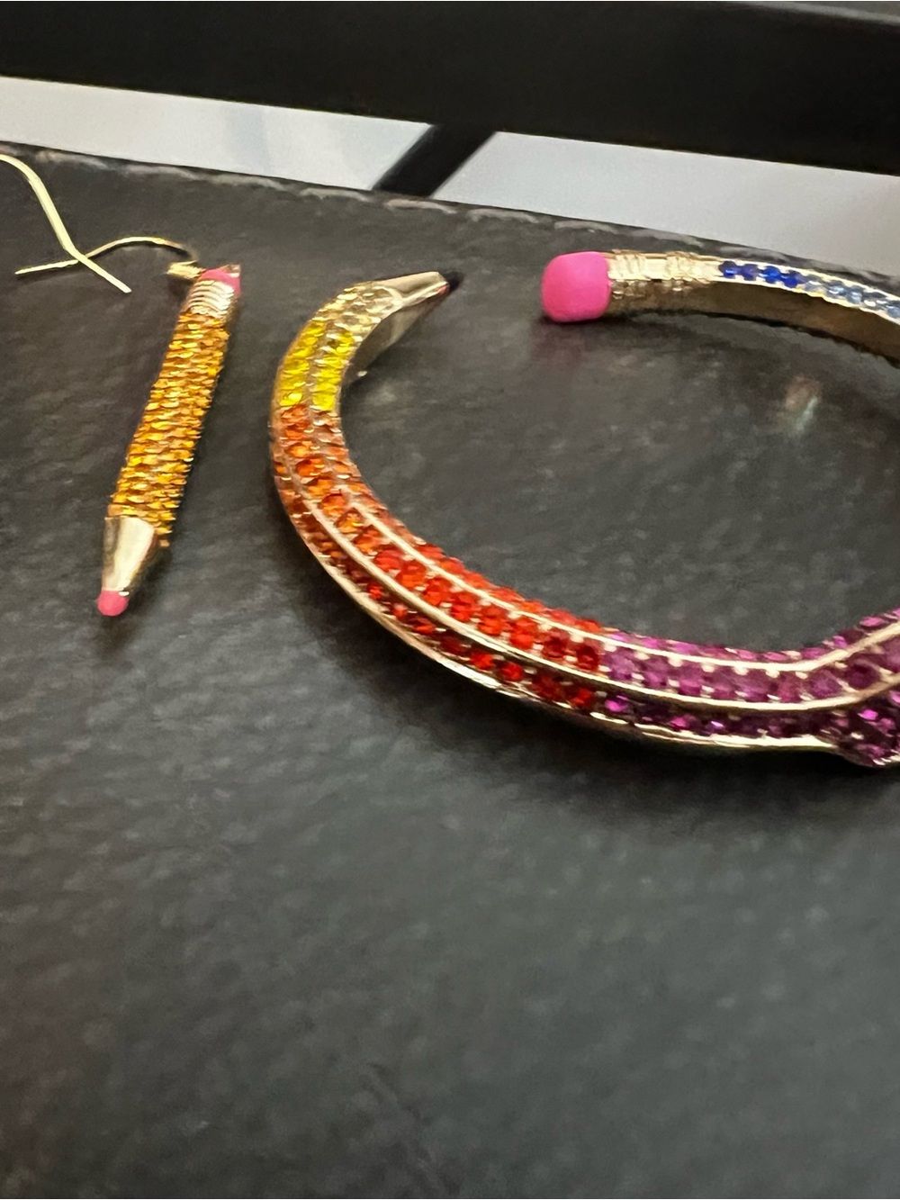Gold-Tone Multicolor Crystal Bangle and Earring Set - Pink Accent